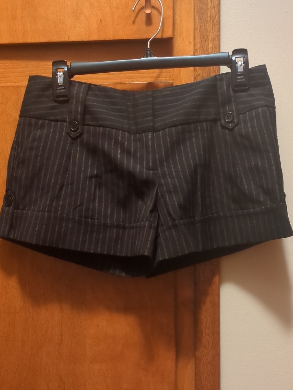 Tracy Evans Black Pinstripe Cuffed Shorts